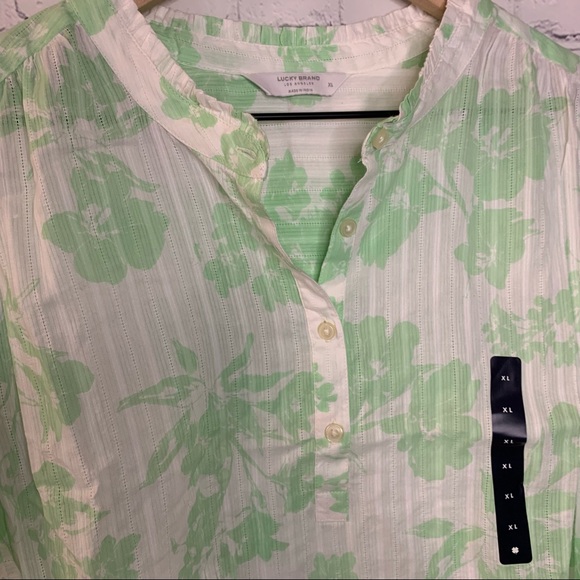 Lucky Brand Puff Sleeve Popover Blouse Green Multi Floral Size Extra Large NWT - Picture 7 of 13